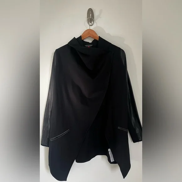 SPANX Front Drape Ponte Faux Leather Womens Jacket XS Black Stretch Draped - Picture 11 of 15